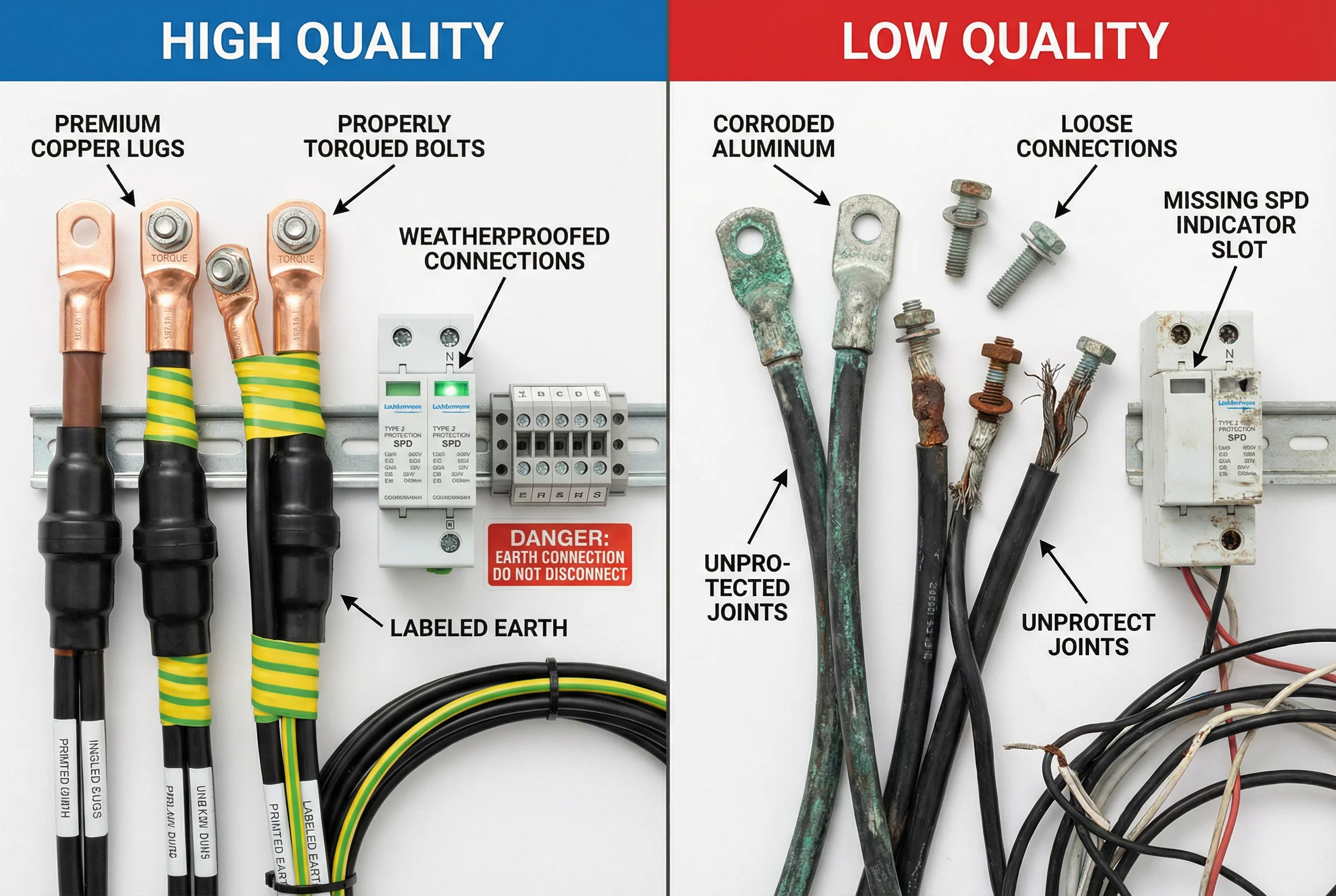 High Quality vs Low Quality Lightning Protection Installation Comparison