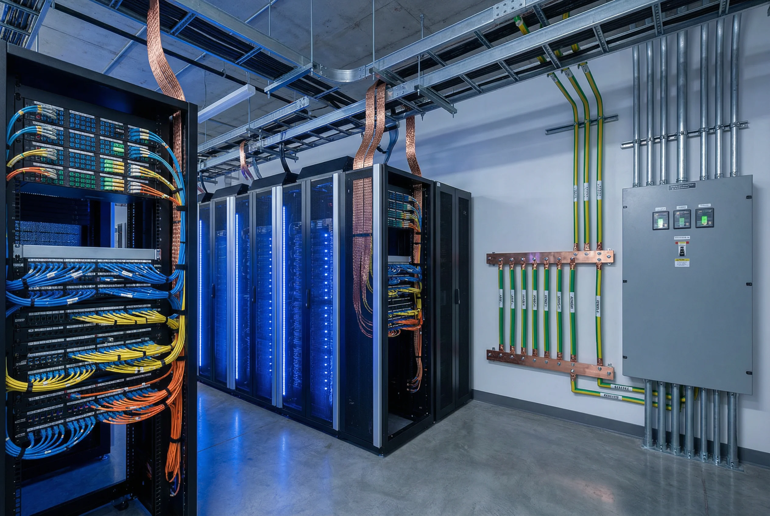 Data Center Equipment Room with MEB and Bonding